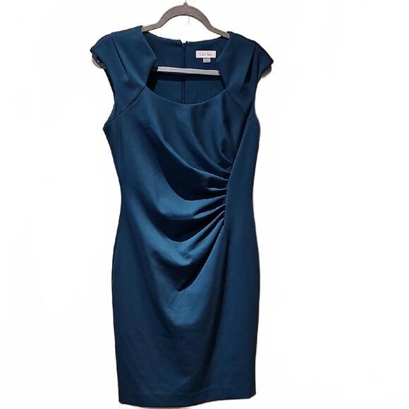 Calvin Klein Dresses & Skirts - Calvin Klein Teal Dress With Gathered Details Size 8